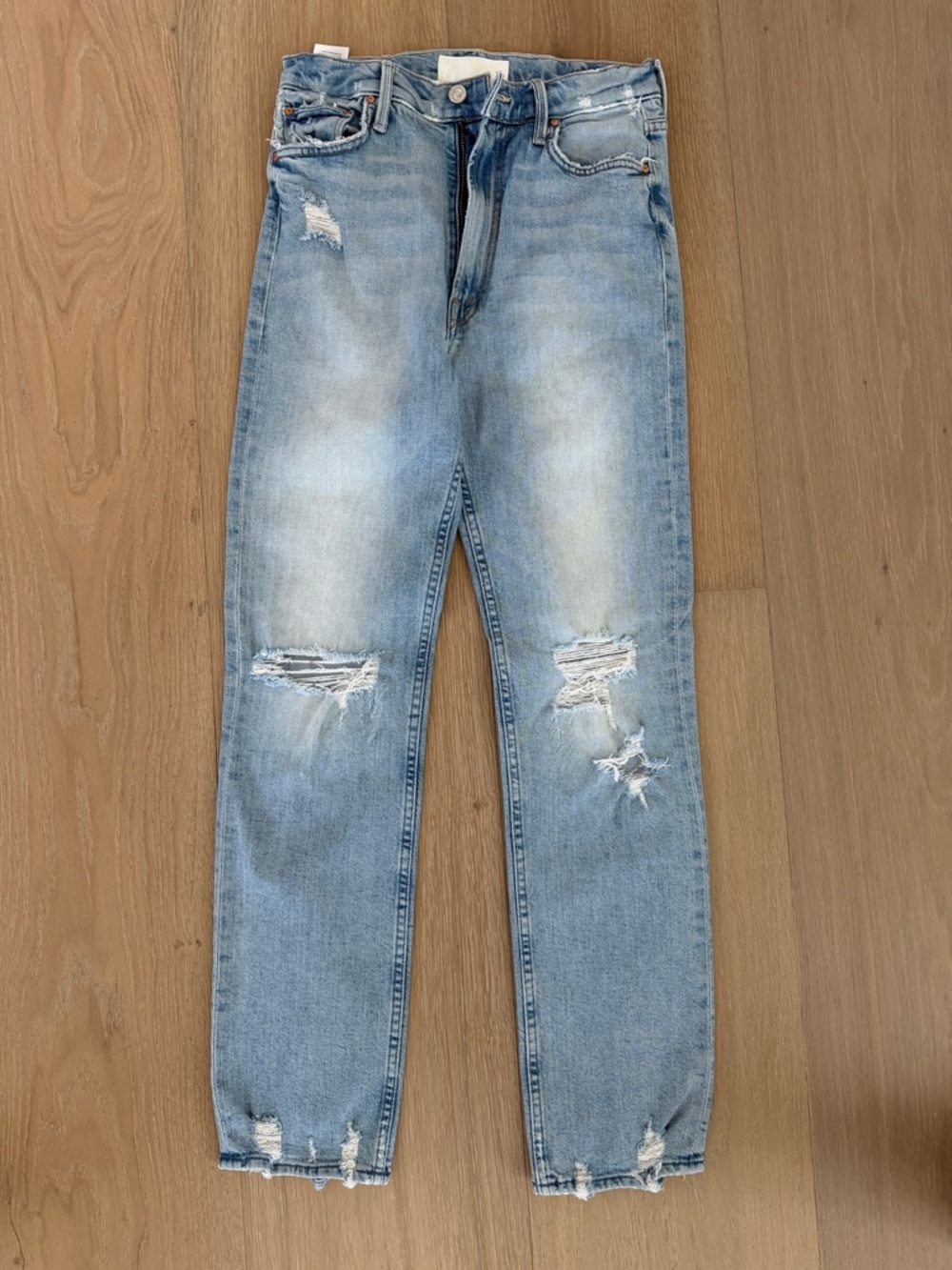 MOTHER High-Rise Distressed Jeans - Light Blue